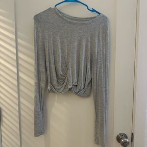 Aerie Gray Ruched Crop Blouse Long Sleeve